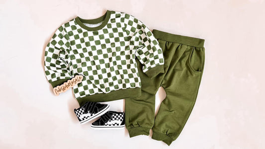 Green Checkered Jogger Set