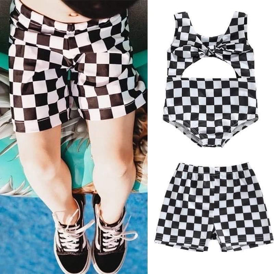 Sibling Checkered Print Swimsuits (Girls)